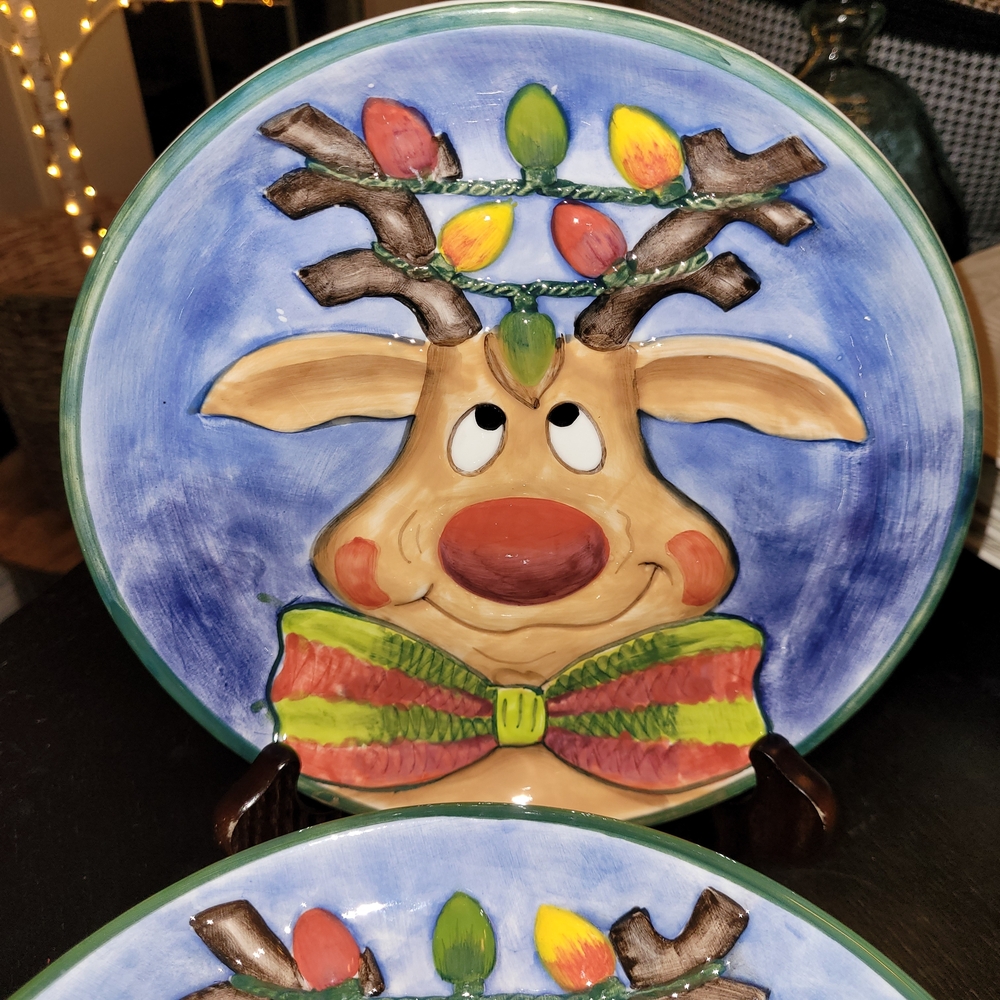 Set of 6 Clay Art Reindeer Dessert Plates